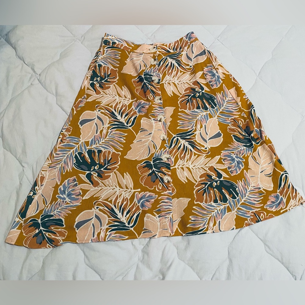 Gilli Floral A-Line Skirt in Mustard and Pink